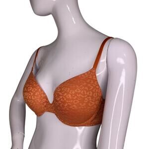 PINK By Victoria's Secret Push-Up Bra Lace Orange Shimmer Animal Print Size 34C